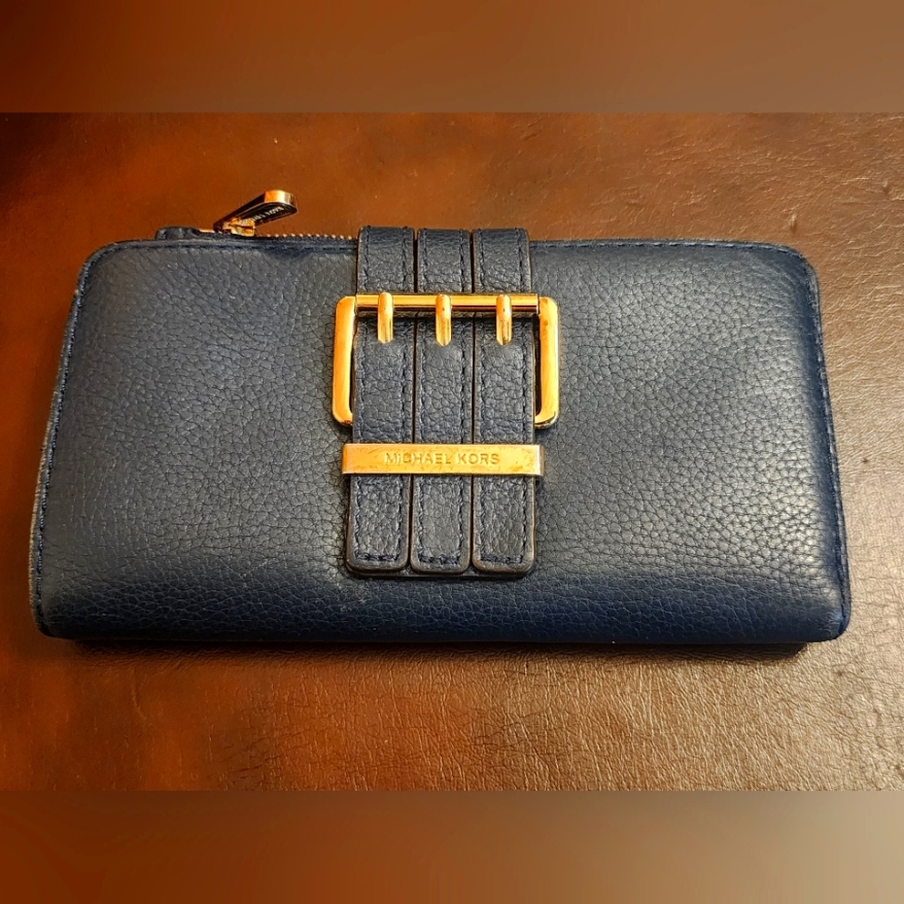 Michael Kors Wallet Navy Blue with Gold Buckle